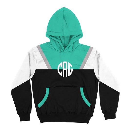 Geometric Personalized Monogram Mint and Black Heavy Weight Performance 4-way Stretch Hoodie