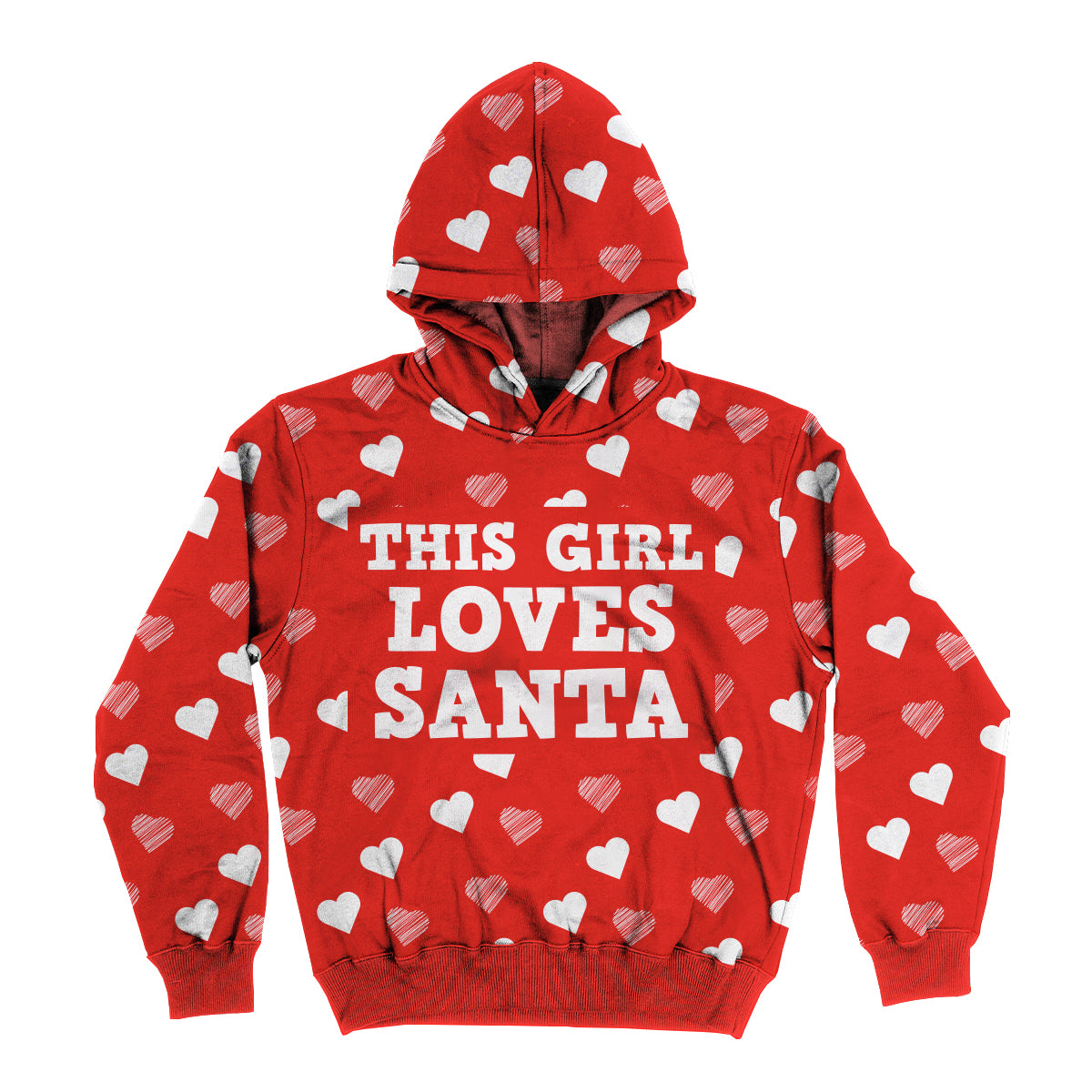 Hearts Print Red Heavy Weight Performance 4-way Stretch Hoodie