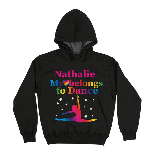 My Belongs To Dance Personalized Name Black Heavy Weight Performance 4-way Stretch Hoodie
