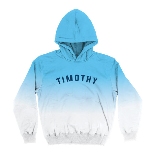 Personalized Name Light Blue and White Degrade Heavy Weight Performance 4-way Stretch Hoodie