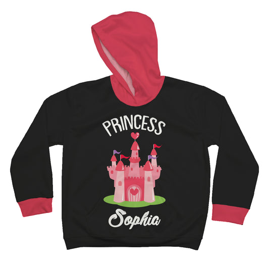 Princess Castle Personalized Name Black Heavy Weight Performance 4-way Stretch Hoodie