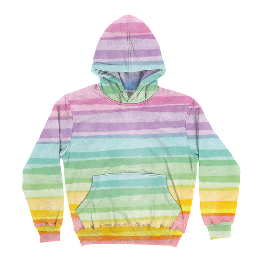 Stripes Print Pink Purple and Green Glitter Heavy Weight Performance 4-way Stretch Hoodie