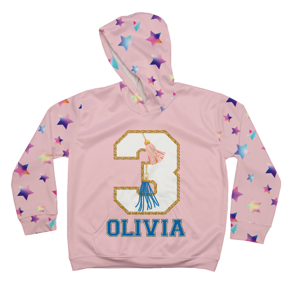 Stars Personalized Number and Name Pink Heavy Weight Performance 4-way Stretch Hoodie