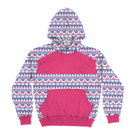 Tribal Print Pink and Purple Heavy Weight Performance 4-way Stretch Hoodie