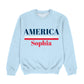 America Personalized Name Light Blue Crewneck Sweatshirt