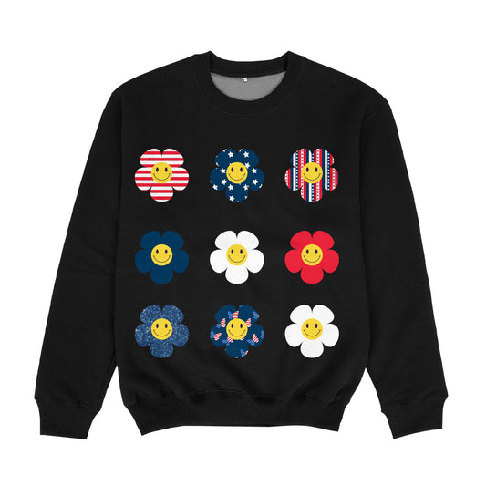 American Flowers Black Crewneck Sweatshirt
