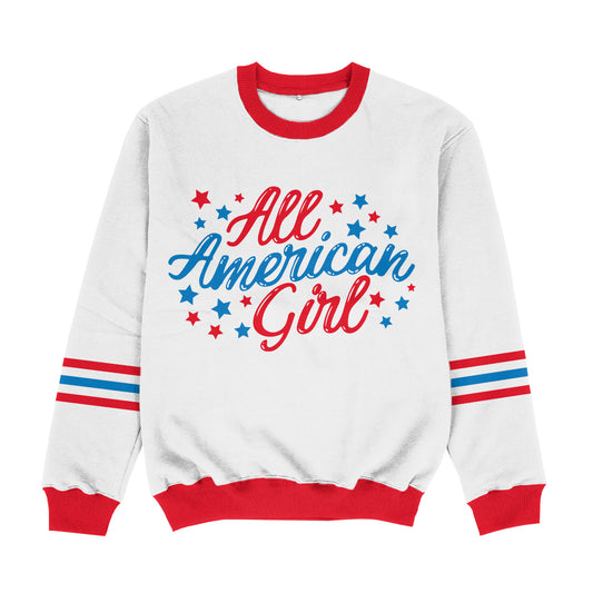 All American Girl White Crewneck Sweatshirt
