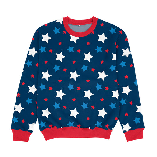 American Stars Print Navy White and Red Crewneck Sweatshirt