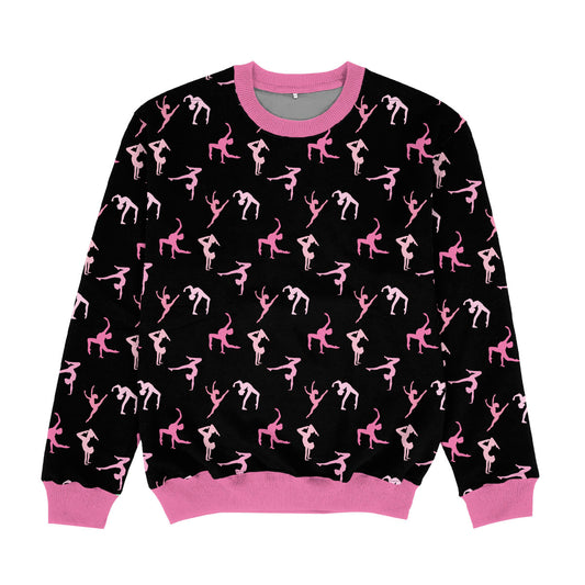 Ballet Dancer Print Black and Pink Crewneck Sweatshirt