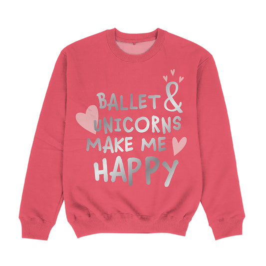 Ballet and Unicorns Make Me Happy Peach Crewneck Sweatshirt