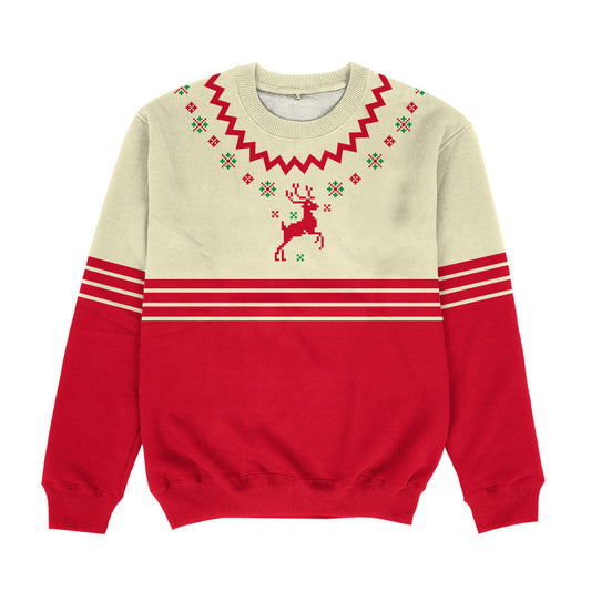 Christmas Deer Beige and Red Crewneck Sweatshirt