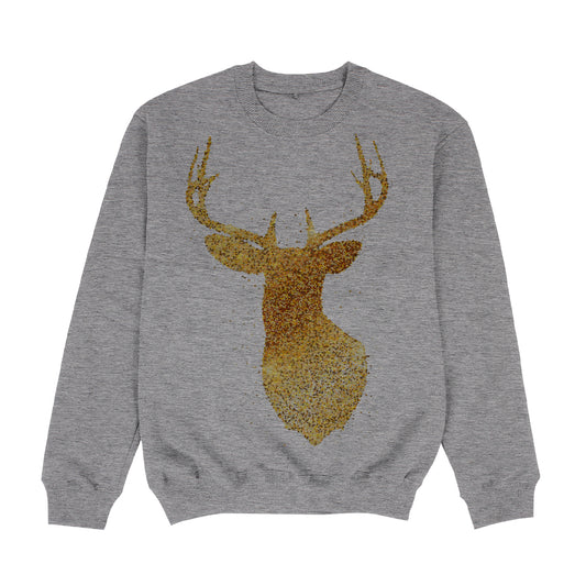 Christmas Deer Gray and Gold Crewneck Sweatshirt