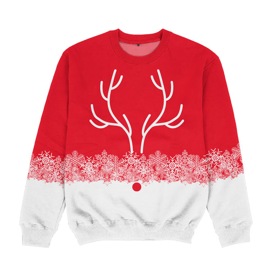 Christmas Deer Snowman Red and White Crewneck Sweatshirt