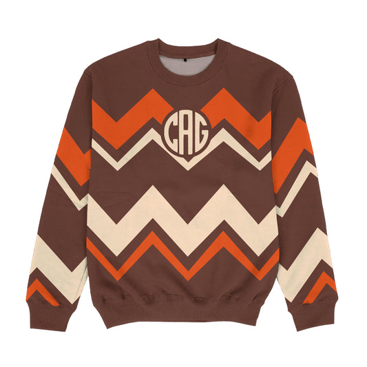 Chevron Personalized Monogram Brown and Orange Crewneck Sweatshirt