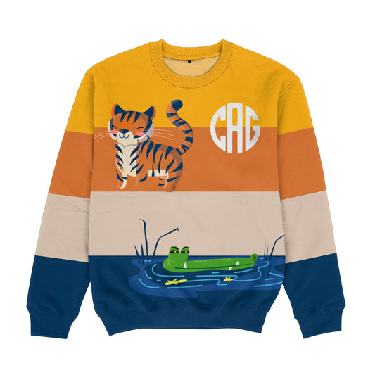 Cat Personalized Monogram Yellow and Orange Crewneck Sweatshirt