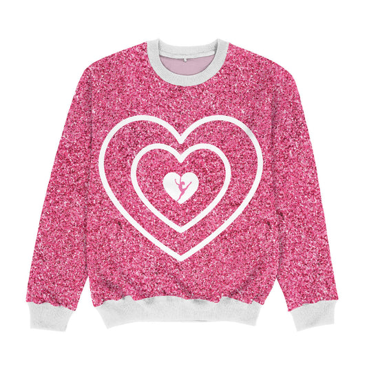 Heart Glitter Dancer Pink and White Crewneck Sweatshirt