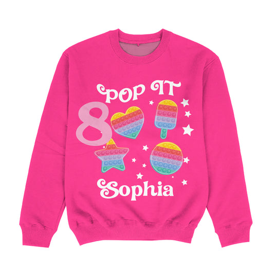 Pop It Personalized Name and Number Hot Pink Crewneck Sweatshirt