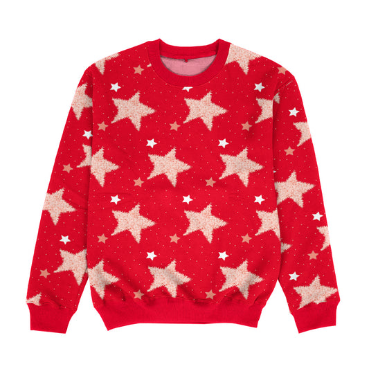 Stars Print Red Crewneck Sweatshirt