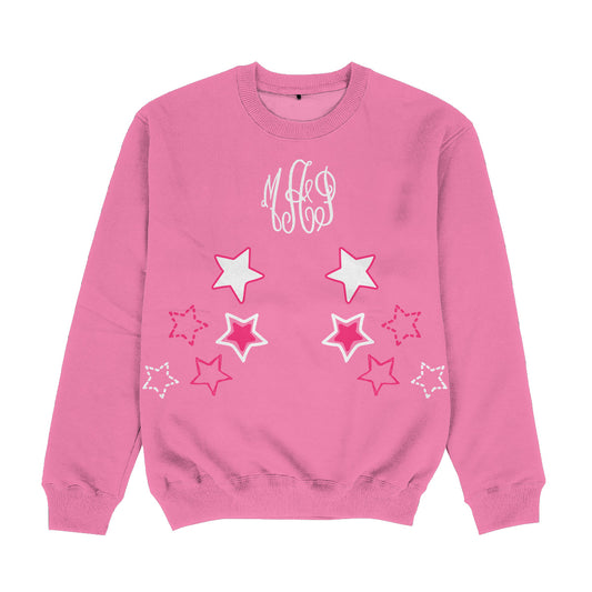 Stars Personalized Monogram Pink Crewneck Sweatshirt