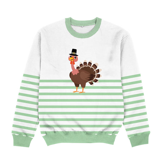 Turkey Stripes White and Green Crewneck Sweatshirt