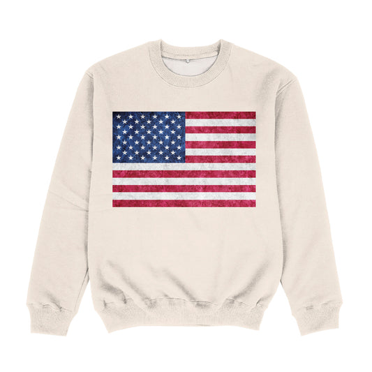 USA Flag Beige Crewneck Sweatshirt