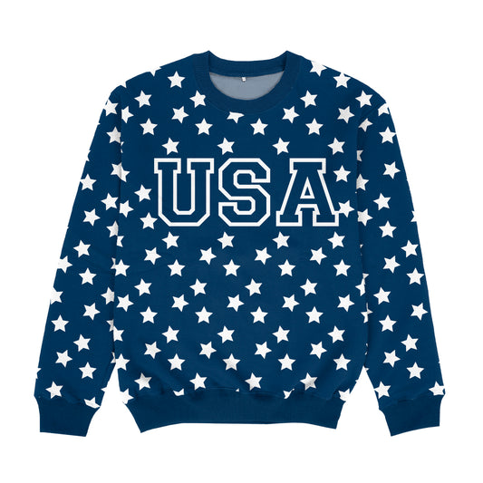 USA Stars Print Navy and White Crewneck Sweatshirt