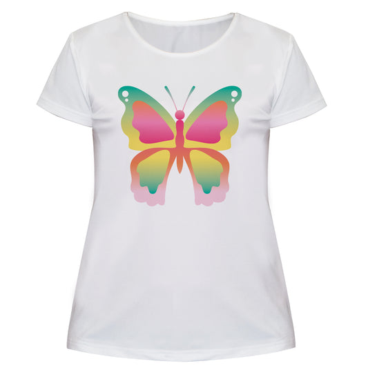 Butterfly Pink Degrade and White Short Sleeve Tee Shirt