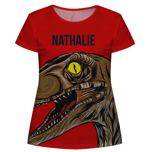 Dinosaurus Personalized Name Navy and Red Short Sleeve Tee Shirt