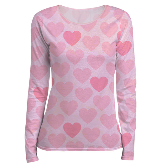 Hearts Print Pink Long Sleeve Tee Shirt