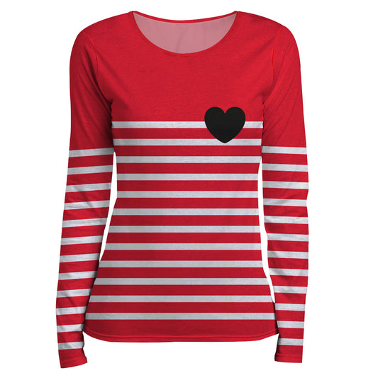 Heart Stripes White and Red Long Sleeve Tee Shirt