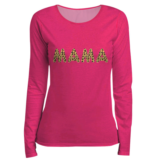Mama Leopard Print Hot Pink Long Sleeve Tee Shirt