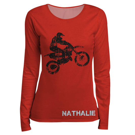 Motocross Personalized Name Red and Black Long Sleeve Tee Shirt