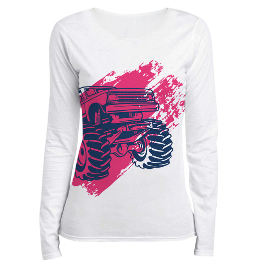 Monster Truck White and Pink Long Sleeve Tee Shirt