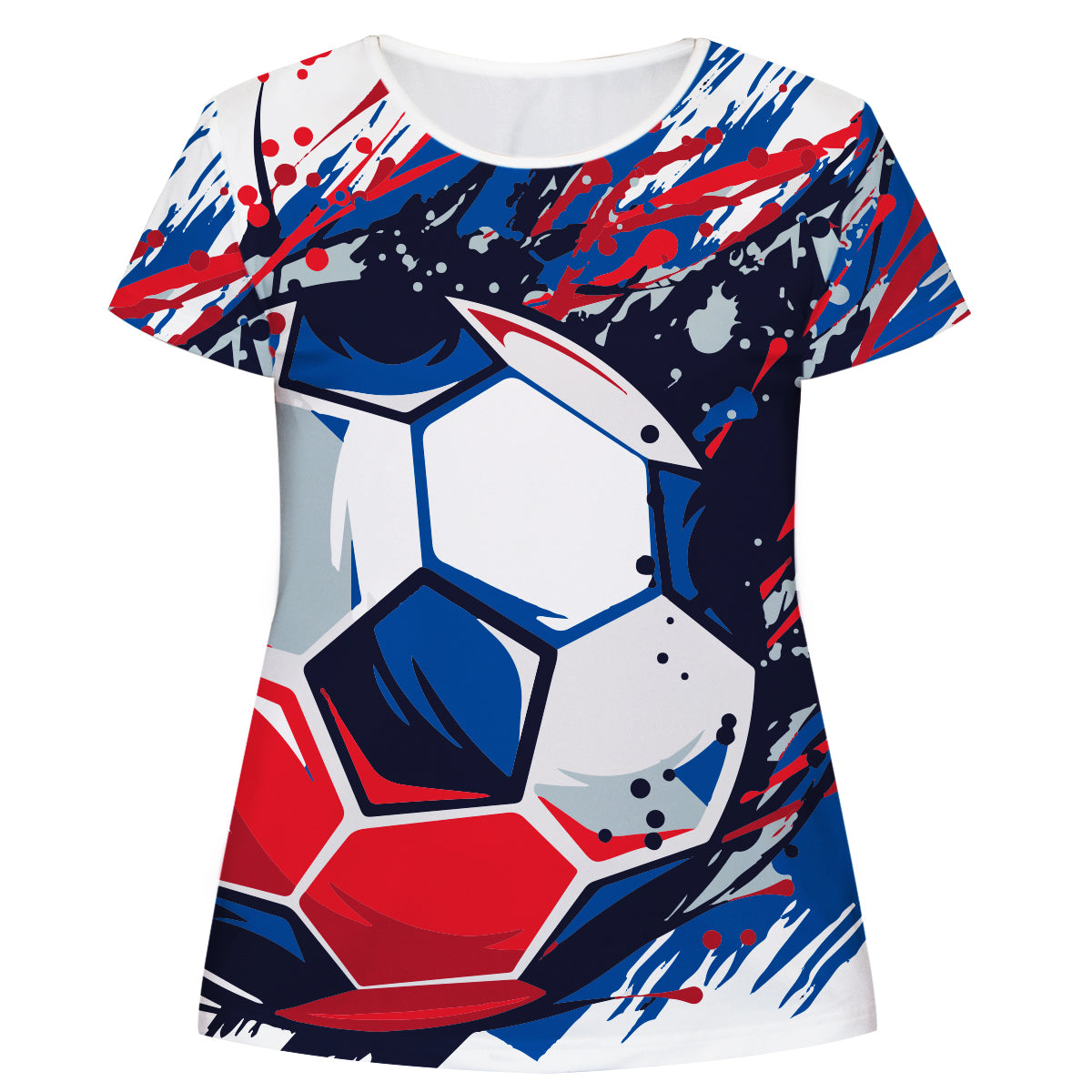 Soccer Ball White Blue and Red Short Sleeve Tee Shirt