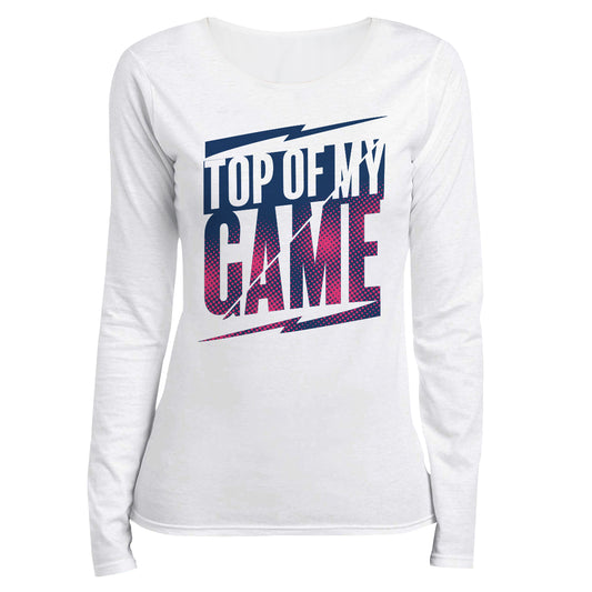 Top Of My Game White and Pink Long Sleeve Tee Shirt