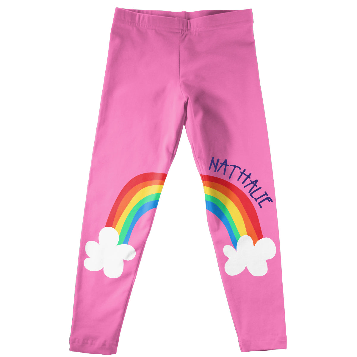 Rainbow and Clouds Personalized Name Navy Pink Leggings