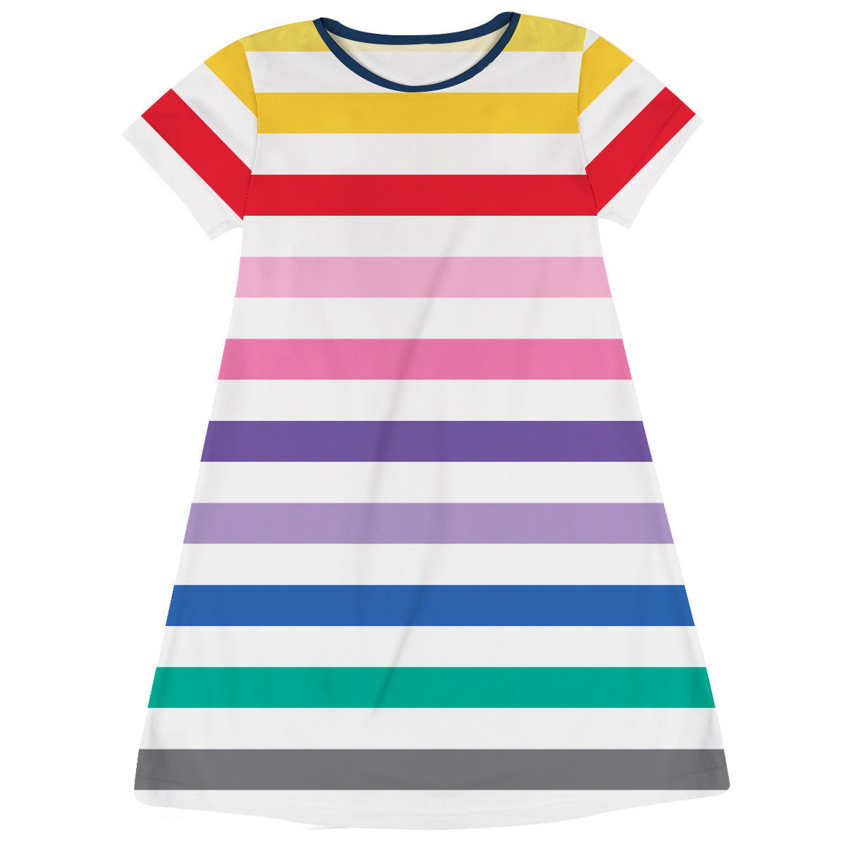 Stripes Print White Yellow and Red Short Sleeve A Line Dress