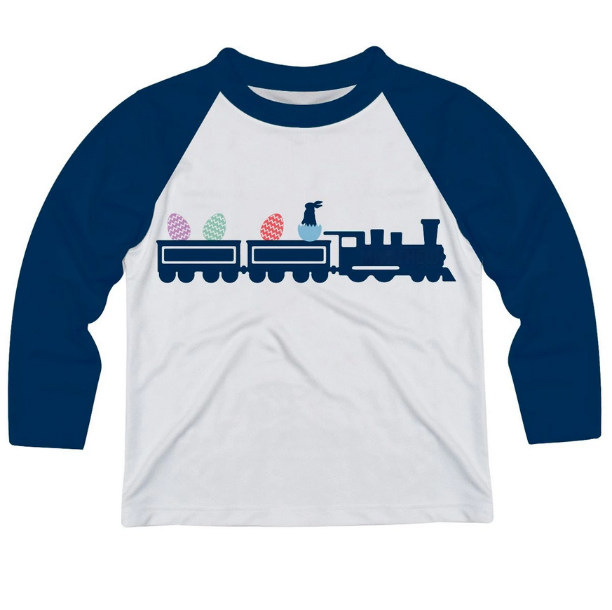 Train Name White And Navy Raglan Long Sleeve Tee Shirt - Wimziy&Co.
