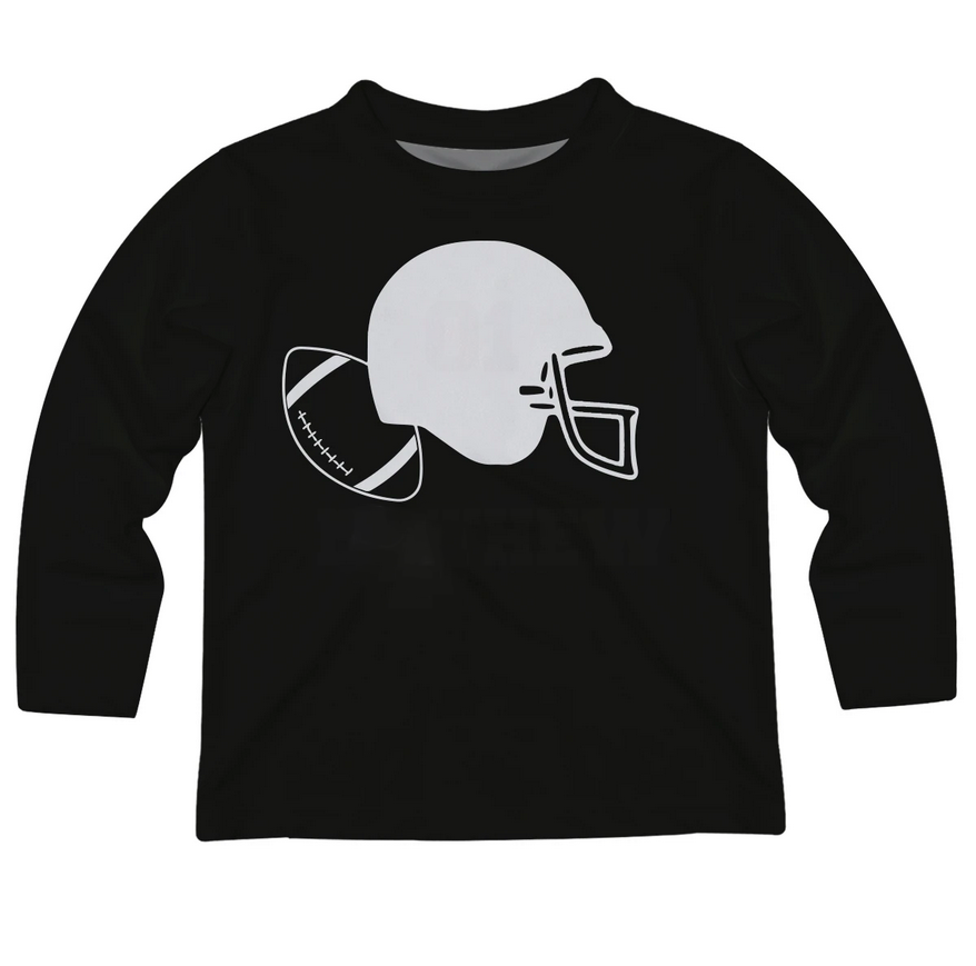 Football Name and Number Black Long Sleeve Boys Tee Shirt - Wimziy&Co.