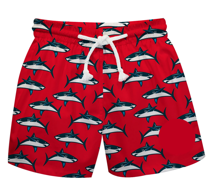 Shark Print Personalized Monogram Red Swimtrunk - Wimziy&Co.