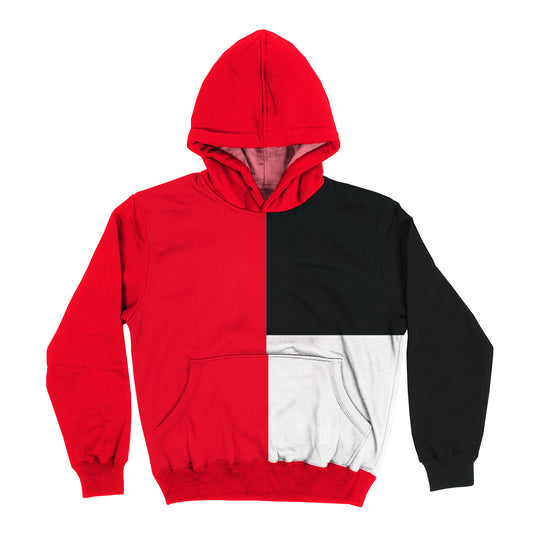 Red Black and White Fleece Long Sleeve Hoodie V1
