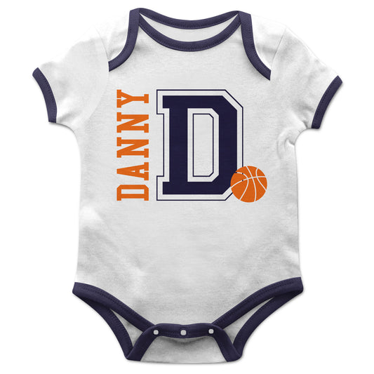 Basketball Initial and Name White Short Sleeve Onesie