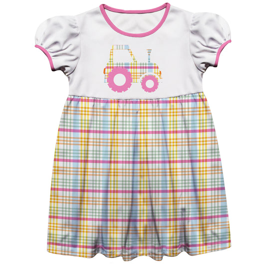 Tractor White and Yellow Plaid Short Sleeve Epic Dress