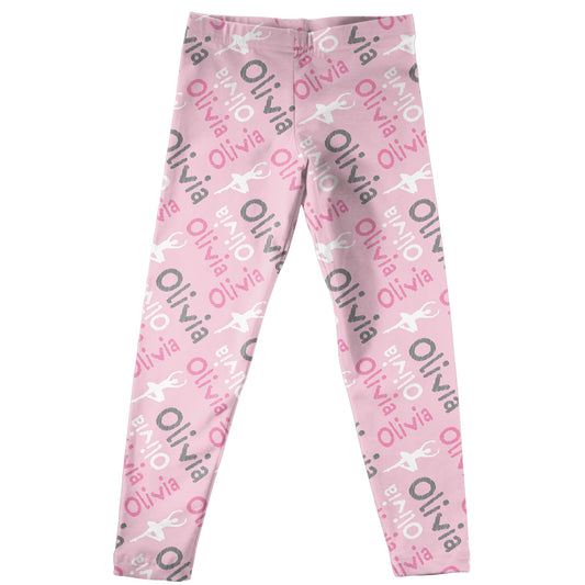 Ballerina and Personalized Name Print Light Pink Leggings