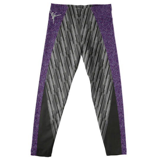 Ballerina Silhouette Glitter Purple Stripe Gray and Black Leggings
