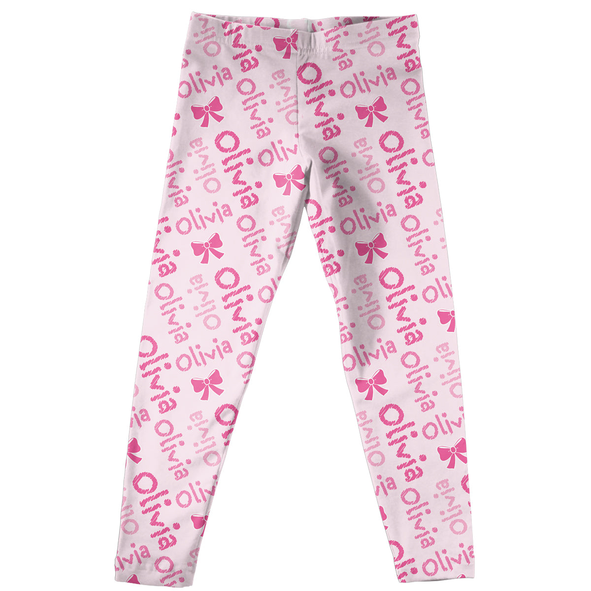 Bow and Personalized Name Print Pink Leggings - Wimziy&Co.