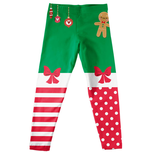 Elf and Gingerbread Green and Red Leggings