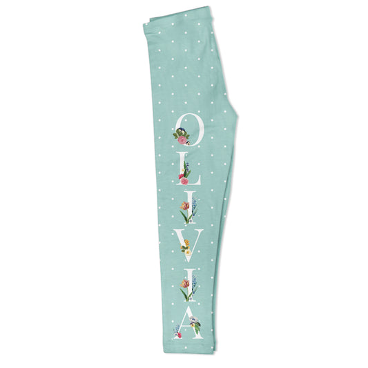 Floral Personalized Name Mint Leggings