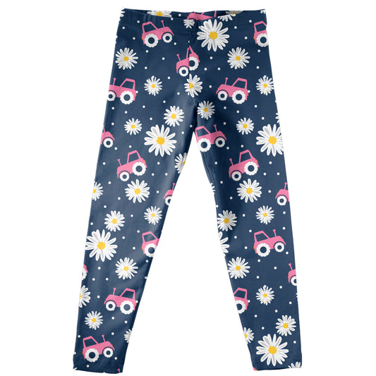 Flowers and Tractor Print Navy Leggings
