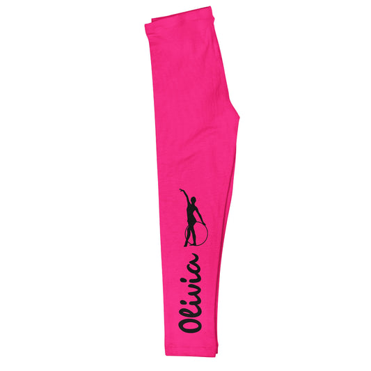 Gymnast Silhouette Personalized Name Hot Pink Leggings